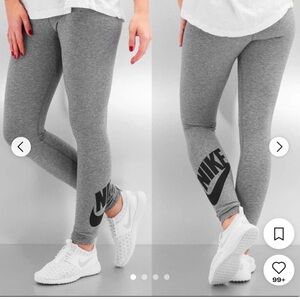 Nike Heather Grey Medium Leggings w Black “Nike”+Swoosh